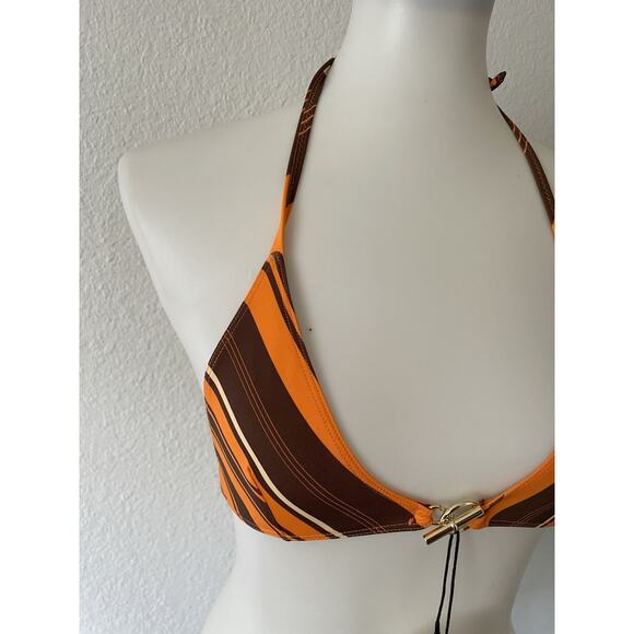Bamba Swim Bikini Top Striped Tangerine Cacao Atlas Swimwear NWT - Picture 3 of 9